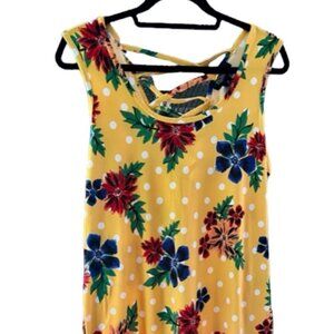 Rouge Collection Women Yellow Polka Dot Floral Dress Sleeveless Plus Size 1X